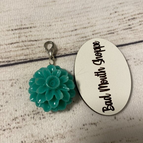 Anthropologie The Collector's Charm Floral Flower Turquoise Resin Dahlia - Picture 1 of 2